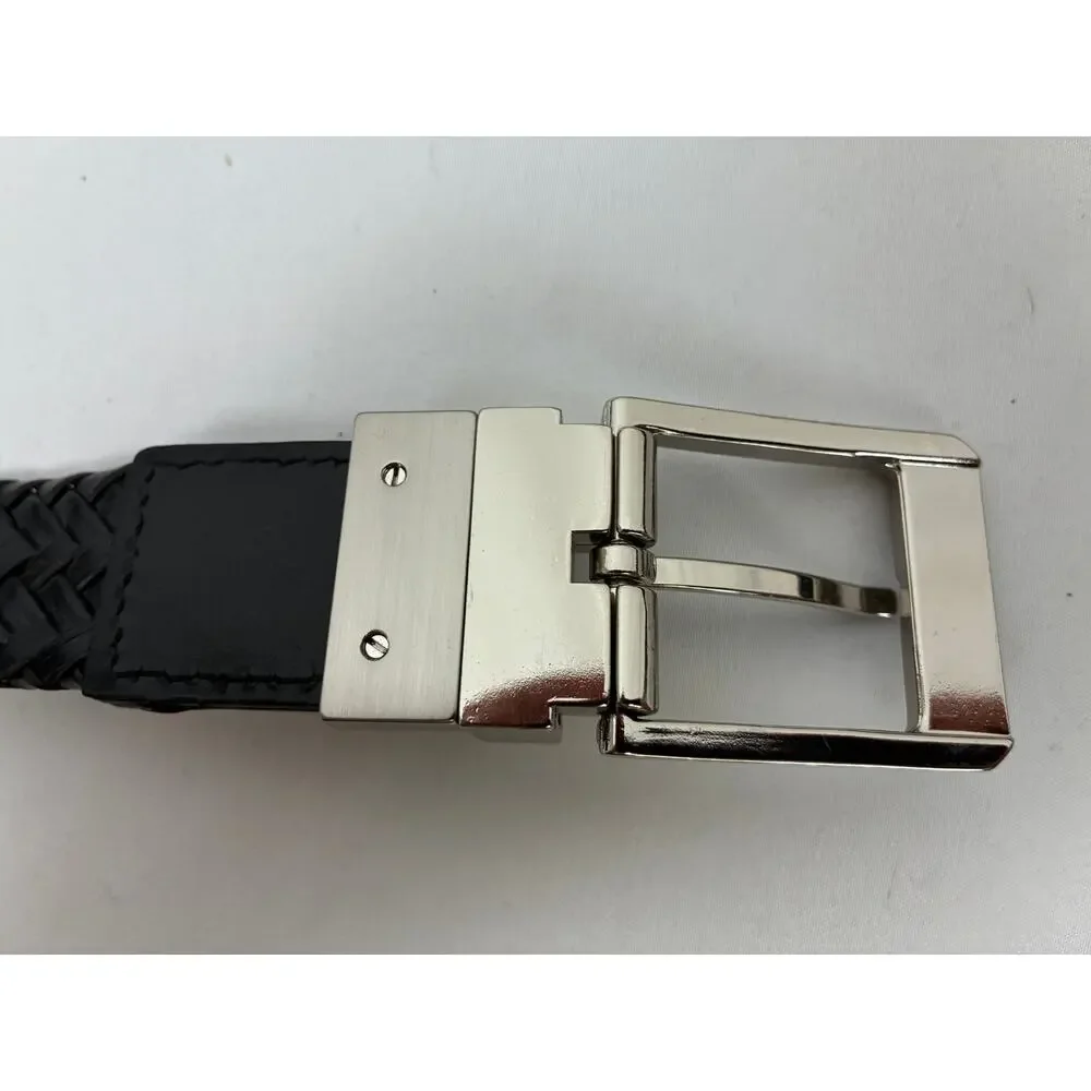 Nike Woven Braided Leather Belt Reversible 36 Brown Black Silver Tone Classic